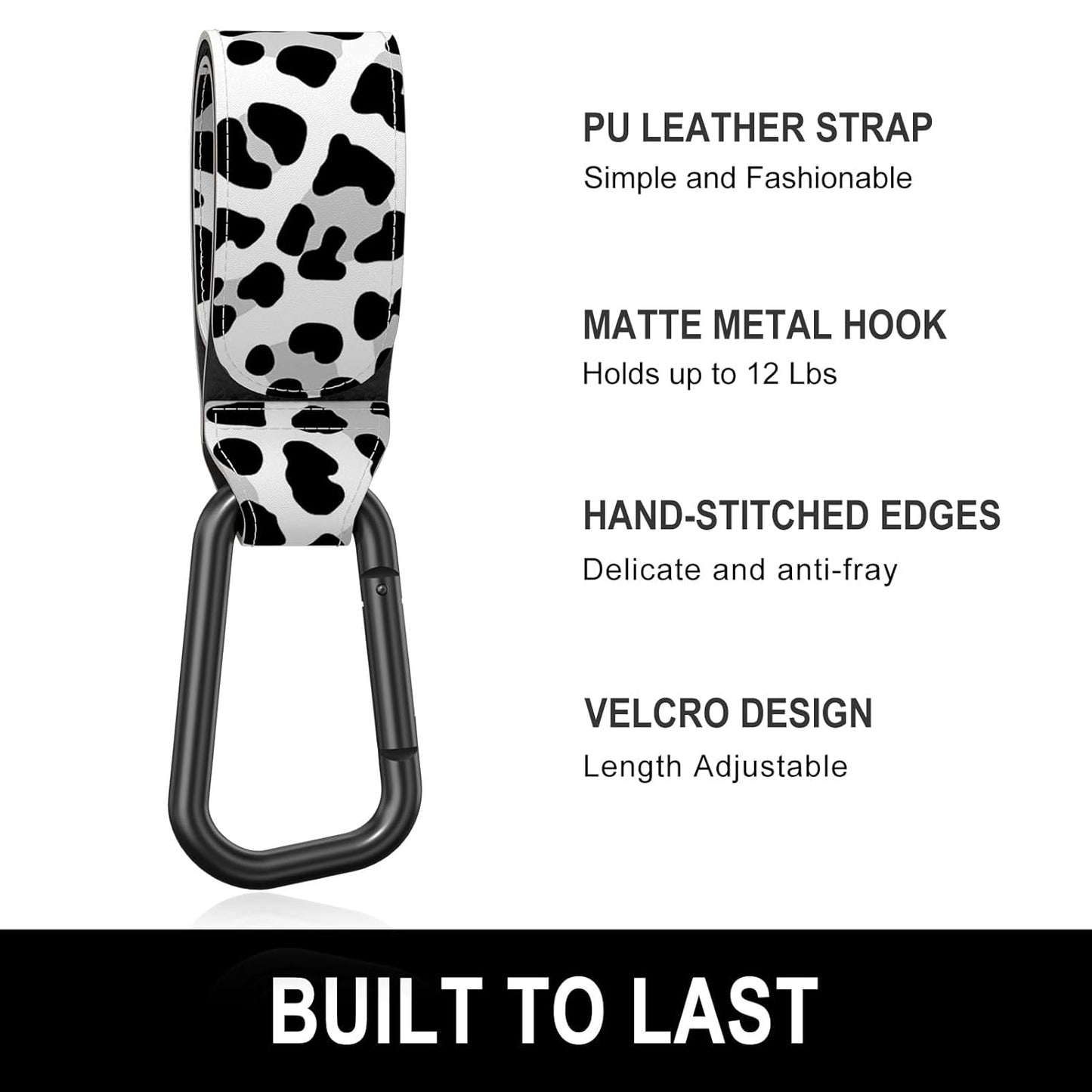 Baby Stroller Hooks for Hanging Bags, Universal Stroller Clips Accessories, Mommy Hook for Diaper Bag, Shopping Cart, Purse, Backpack - 2 Pack, Cow Spots