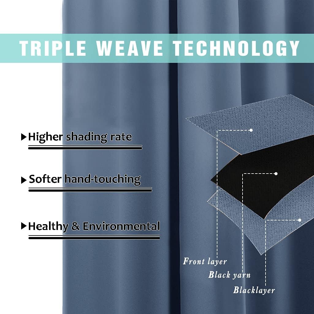 NICETOWN Full Shade Curtain Panels 72 inches Long, Pair of Energy Smart & Noise Blocking Out Blackout Drapes for Guest Room Window, Thermal Insulated Lined Window Dressing (Stone Blue, 70x72)