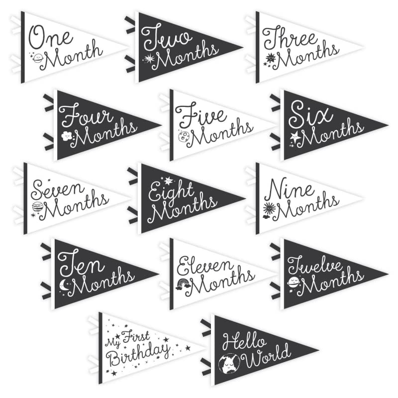 Lucy Darling Petit Milestone Pennants – Baby Monthly Milestone Pennant Flags – Newborn Photo Props & Felt Nursery Decor – Keepsake Banner Set for Baby Photos – Little Stargazer