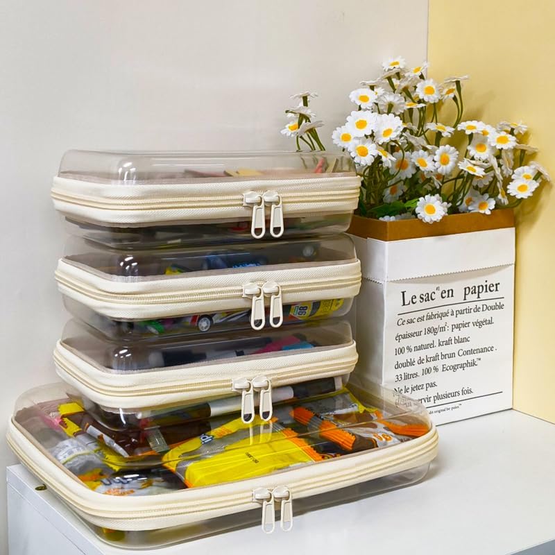 4 pcs Clear Zipper Pouches, Hard Shell Zipper Case, Toiletry Bag - Image 6
