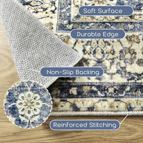 Vintage Dark Blue 4 by 6 Rug for Dorm Washable Small Throw Rugs Bedroom - Image 3