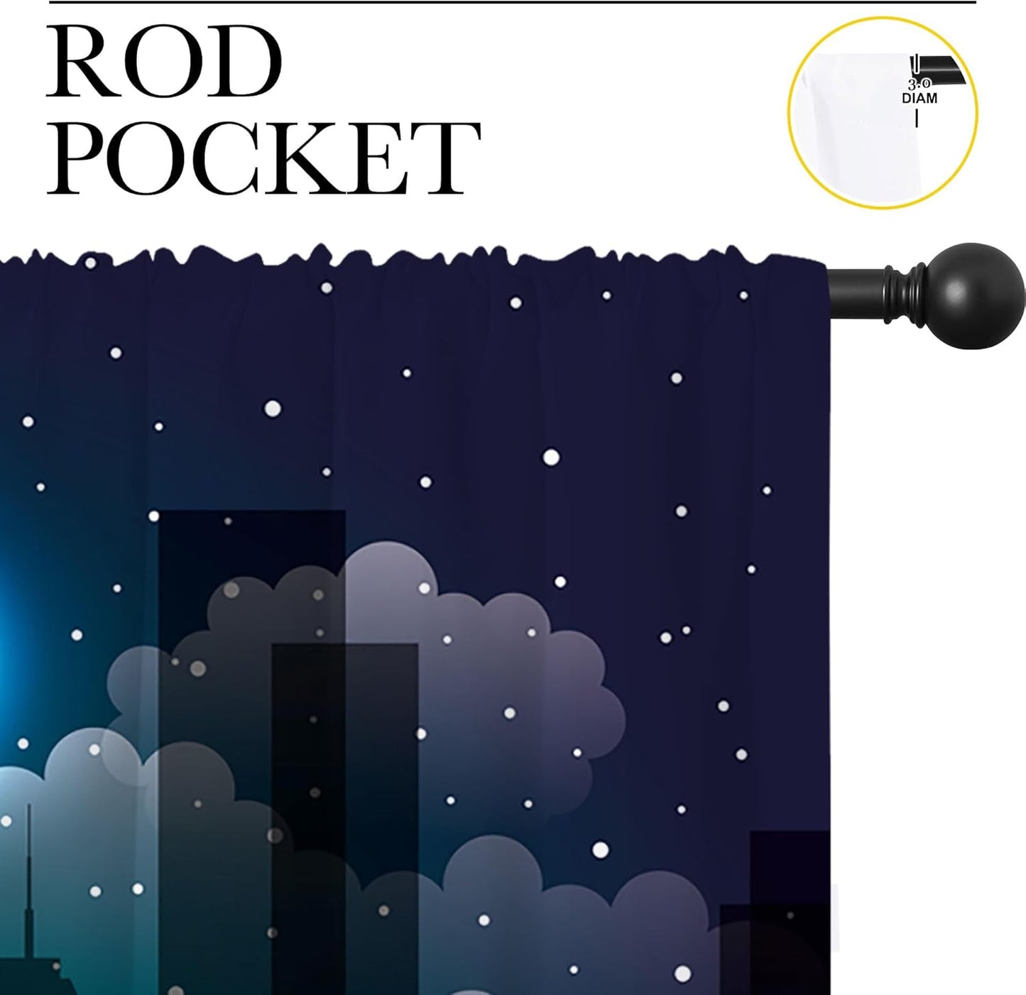 Superhero Rod Pocket Blackout Curtains for Boy Girl Bedroom, Violet Night Sky Buildings Cityscape Thermal Insulated Home Window Drapes for Living Room Darkening, 42x45 inch