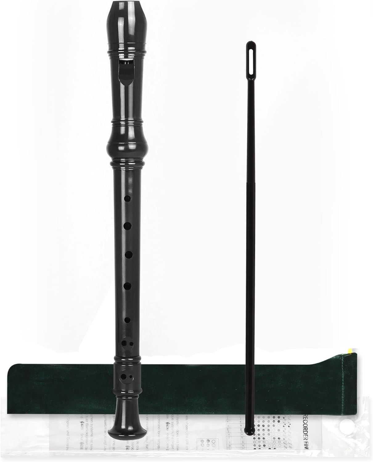 Mr.Power Soprano Recorder for Beginners School Students German Style C Key 8 Holes 3 Piece Instrument with Cleaning Rod, Thumb Rest, Fingering Chart, Packing Bag (Black)