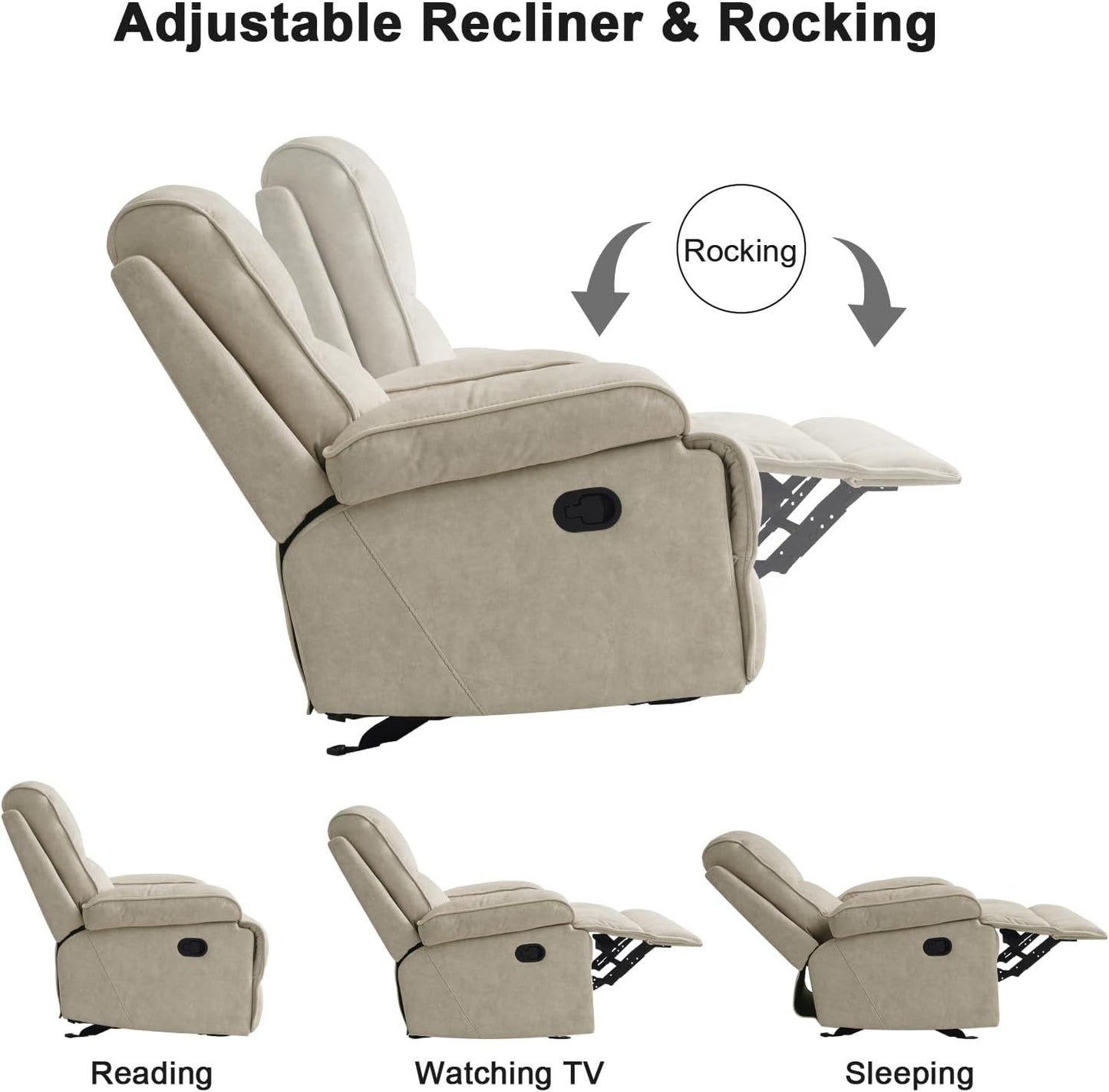 Nursery Glider Recliner Rocking Chair with Extra Large Footrest,Velvet Upholstered Nursing Chair for Breastfeeding for Living Room, Bedroom, Nursing Room (Style A, Beige)