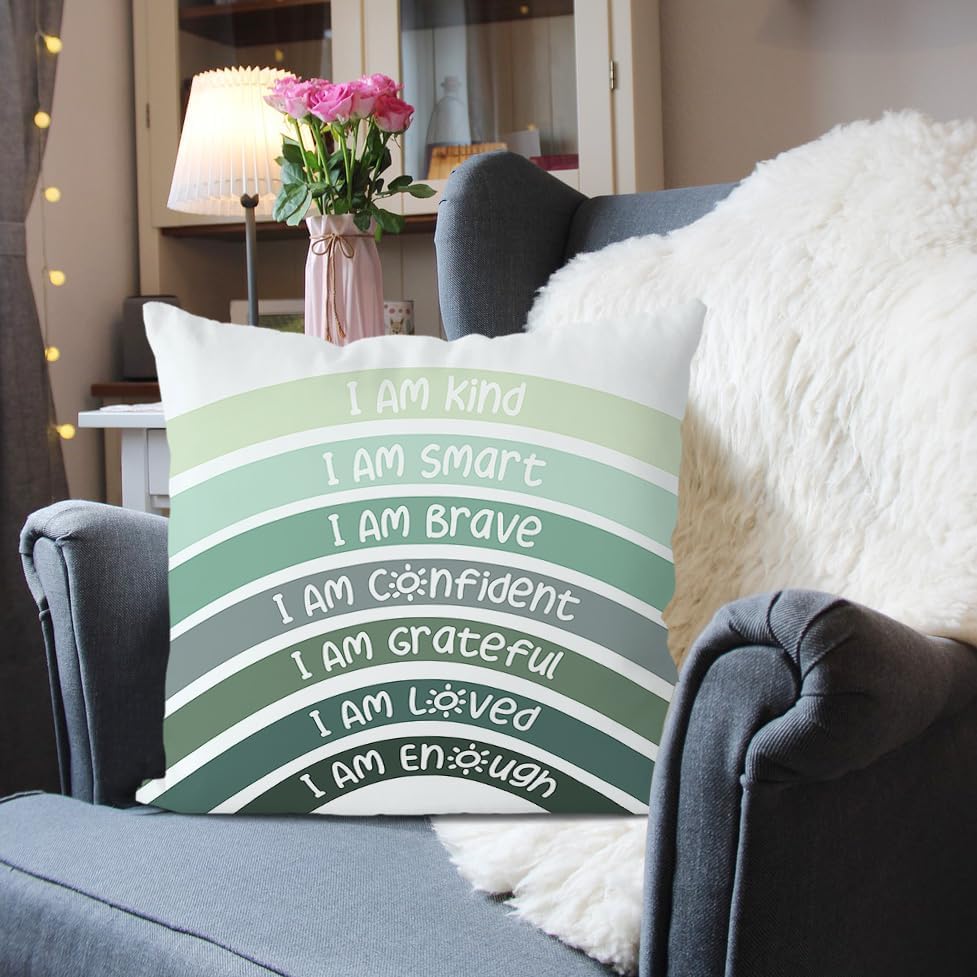 QIYUHOY Boho Sage Eucalyptus Green Rainbow Classroom Throw Pillow Covers - Image 5