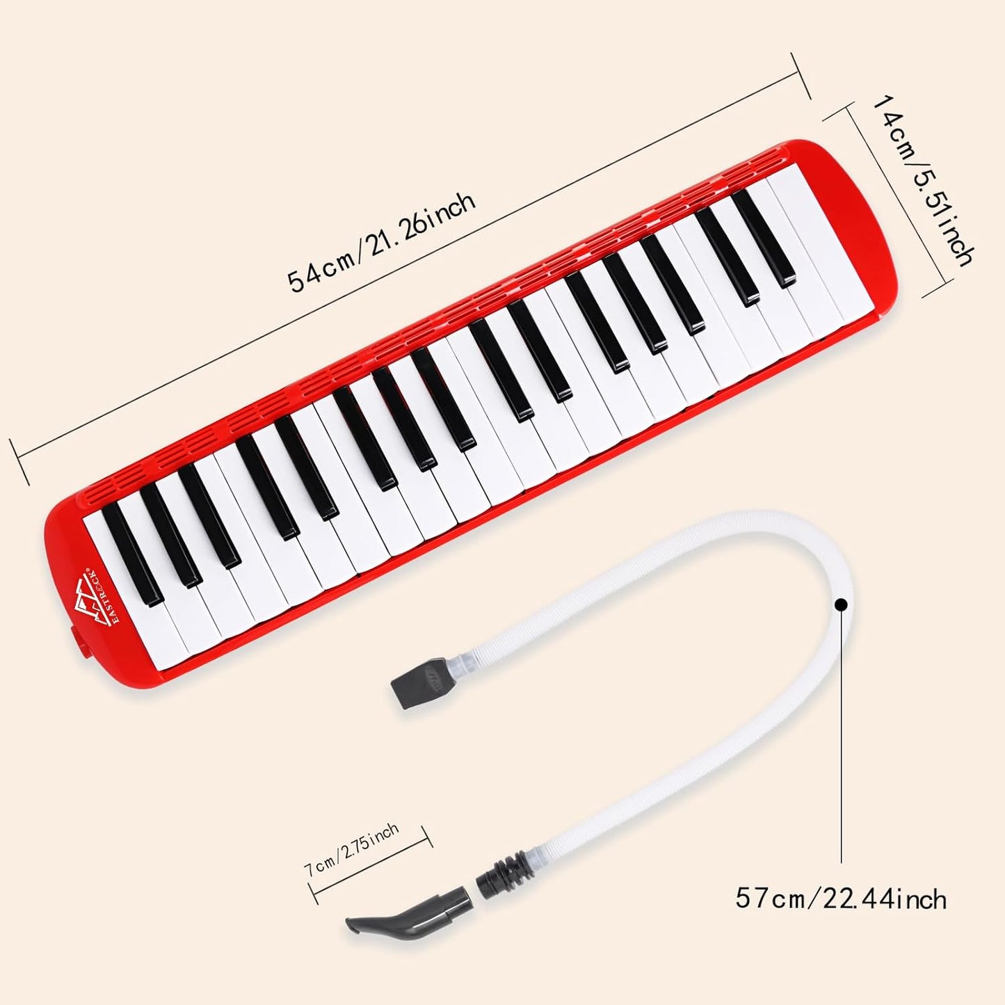 EastRock 37 Key Melodica Instrument Air Piano Keyboard Soprano style Pianica with Mouthpiece Tube Sets and Carrying Bag Black