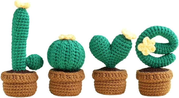 Utook Crochet Kit for Beginners，Crochet Starter Kits,Crochet Kits for Beginners Adults and Children, with Instructional Videos and Paper Tutorials, Handmade Crafts, Holiday Gifts (Love Cactus)