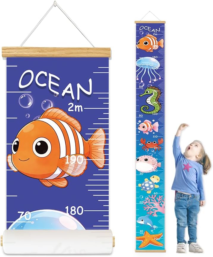 Canvas Baby Kids Growth Chart, Ocean Height Measurement Wall Hanging by BAEMEFLE