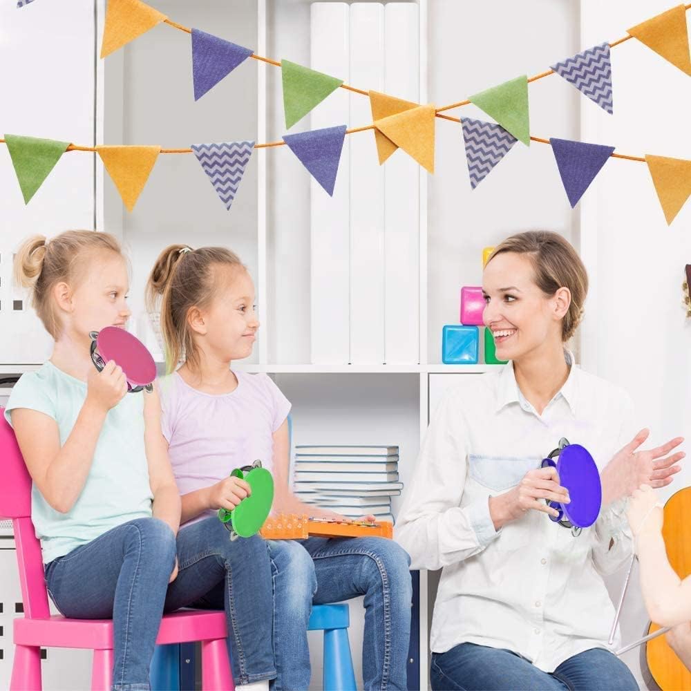 ArtCreativity Neon Tambourines for Kids, Set of 12, Percussion Musical Instruments for Boys and Girls, Durable Plastic and Metal Noise Makers, Birthday Party Favors and Goodie Bag Fillers, 4 Colors