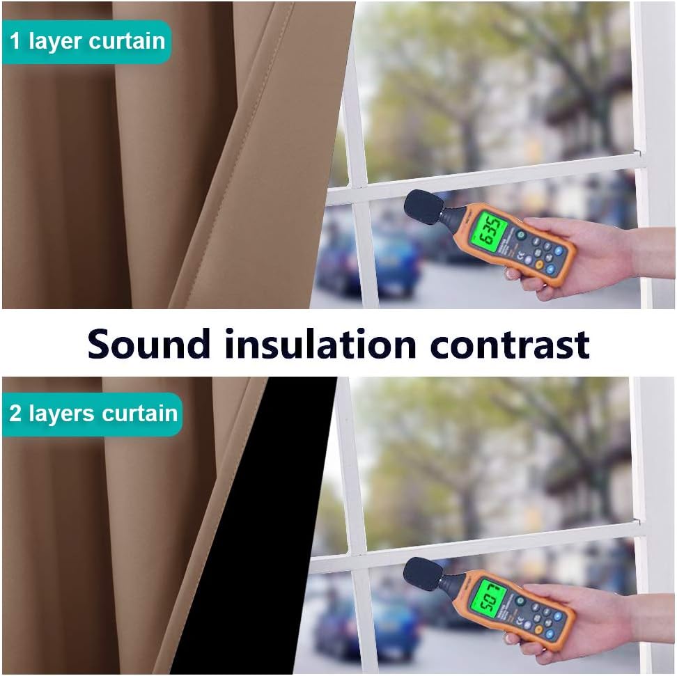 NICETOWN 100% Blackout Curtains Thermal, Noise Cancellation and Privacy Truly Blackout Curtains for Patio Door, Black Lined Blackout Drapes with Grommet Top, Cappuccino, 1 Pair, W42 x L84