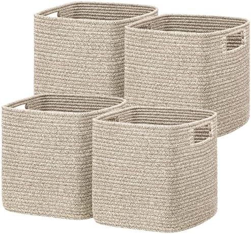 UBBCARE Set of 4 Storage Basket-13 X 13 X 13 in, Cotton Rope Baskets by UBBCARE
