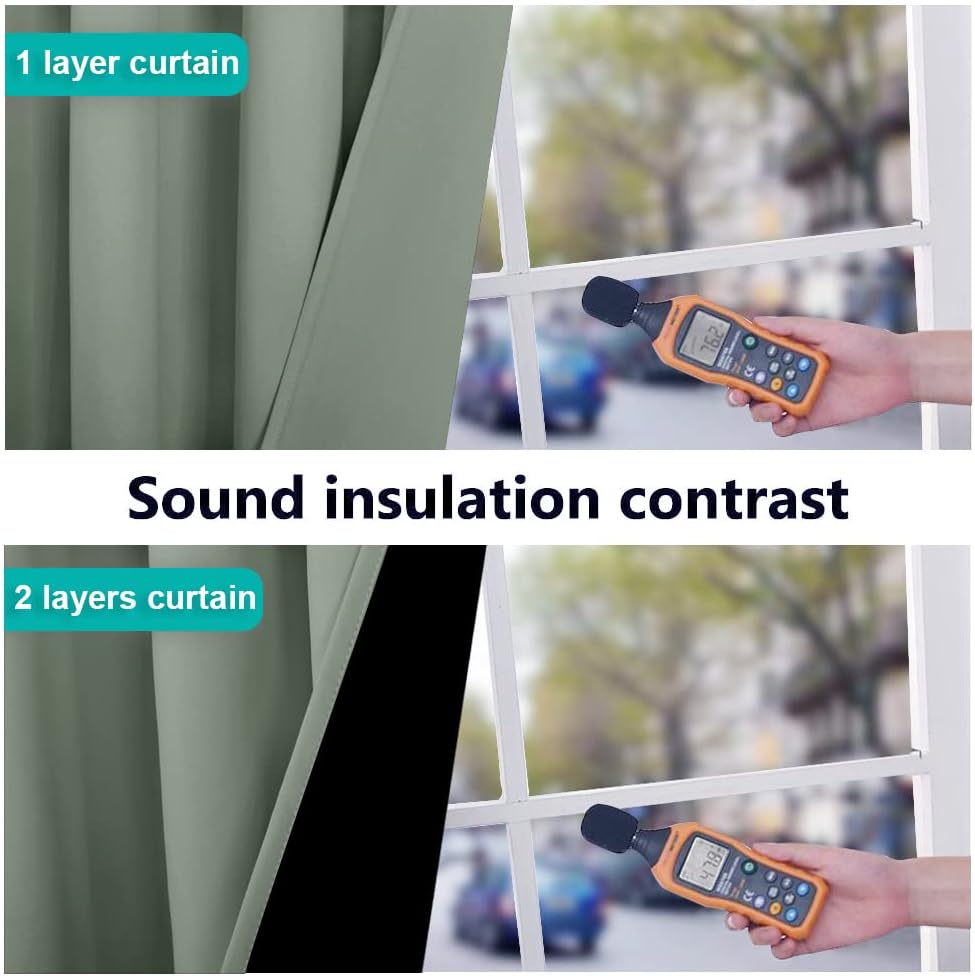 NICETOWN Greyish Green Blackout Curtains 84 inches Long, Full Light Blocking Drapes with Black Liner for Nursery, Noise Reducing Thermal Insulated Draperies for Doorway (2 Pieces, 37" Wide per Panel)