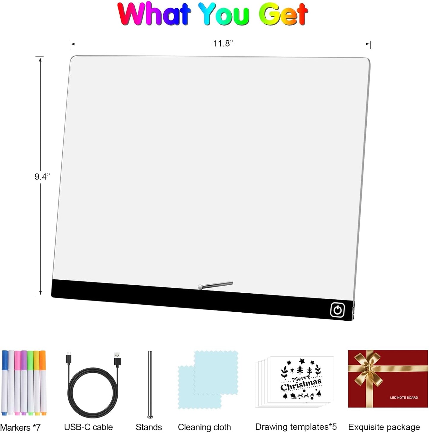 LED Note Board with Colors, 11.8"X9.4" Led Drawing Board Acrylic Dry Erase Board with Light for Kids 7 Colors Message Board Night Light with 7 Markers for Birthday Party Christmas Holiday Gift