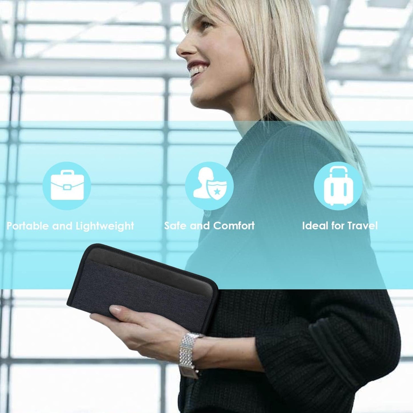 Real Leather Wallet RFID Family Passport Holder Waterproof Travel Essentials (All Black)