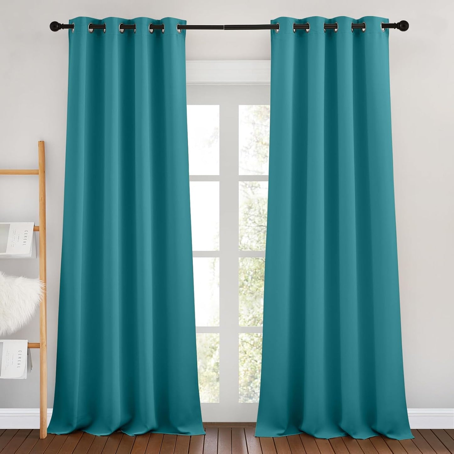 NICETOWN Peacock Teal Blackout Curtains for Living Room, Grommet Thermal Insulated Window Drapes Room Divider Blinds Sound Reducing for Living Room, W46 x L102, 2 Pieces