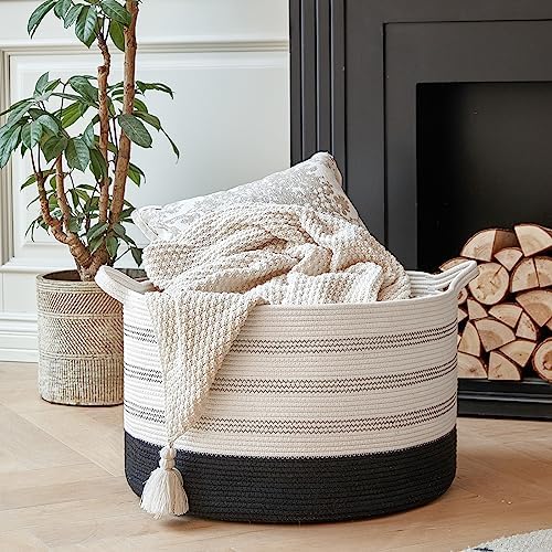 R RUNKA XXXLarge Cotton Rope Basket 22" X 22"X 14" Blanket Basket - Image 3