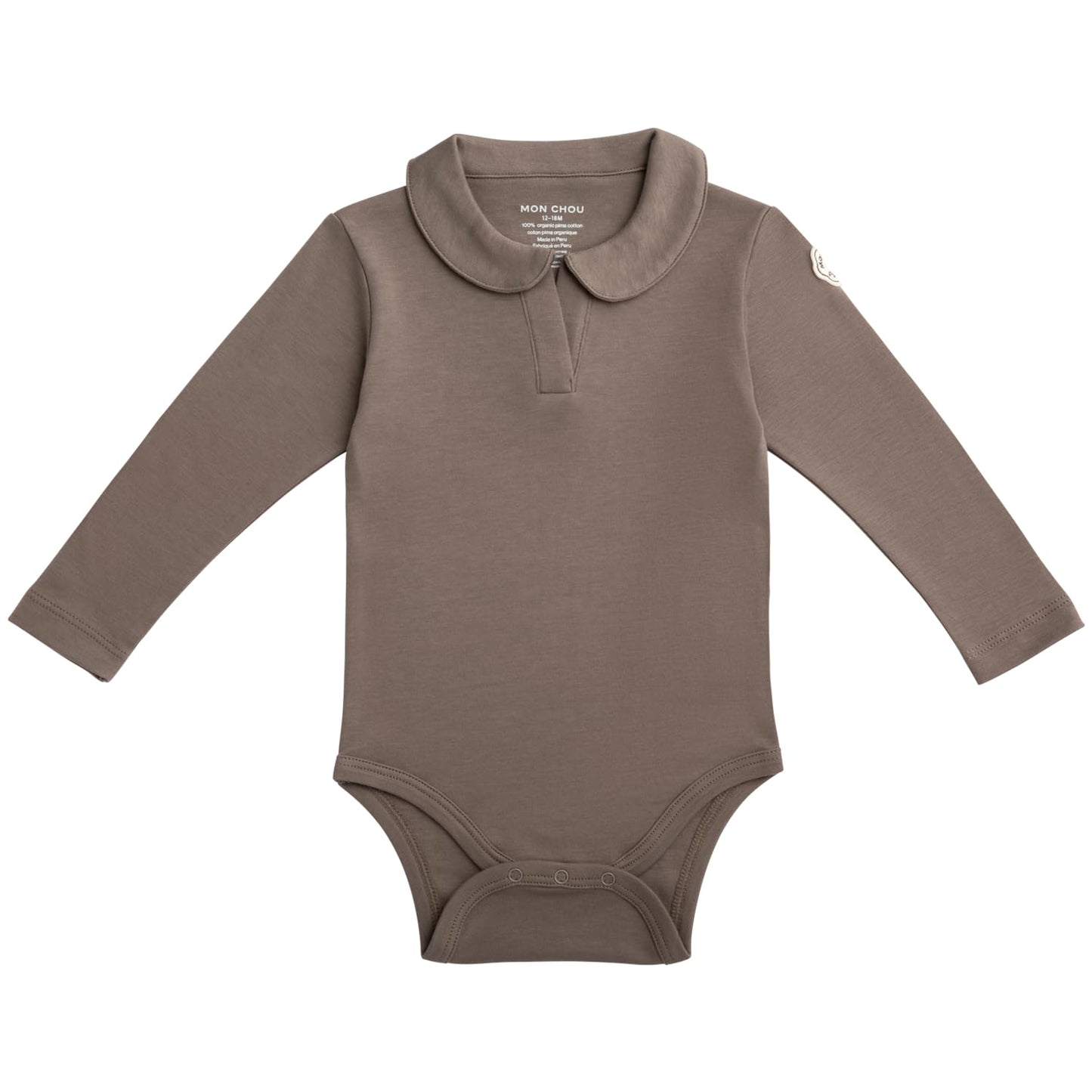 MON CHOU Premium Long Sleeve Bodysuit - Luxuriously Soft, 100% Pima Cotton Baby Bodysuit with Collar - Organic Cotton Baby Clothes (Cocoa, 0-3 Months)