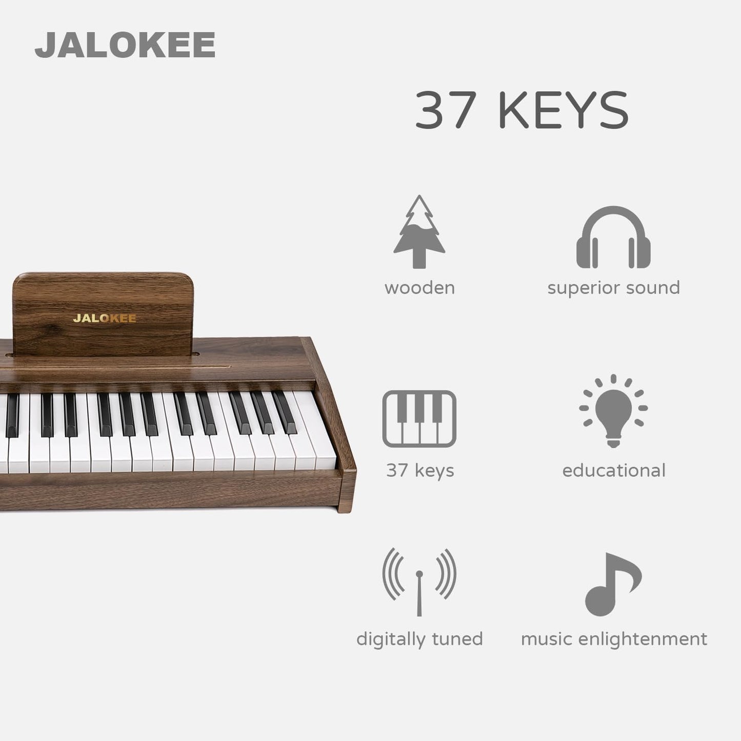 Kids Piano Keyboard, Digital Piano for Kids, Music Educational Instrument Toy, Wood Toy for 3+ Girls and Boys (Walnut, 37 Keys)