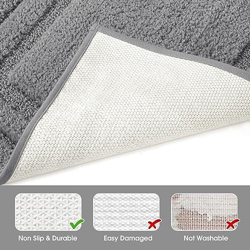 HOMEIDEAS Bathroom Rugs Sets 2 Piece, Super Soft Non Slip Bath Mat Grey - Image 5