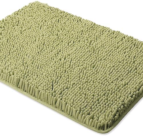 Yeaban Chenille Sage Green Bathroom Rug 17"x24", Non-Slip Rubber Backing by Yeaban