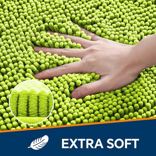 Chenille Bathroom Rug 36"x60" Lime Green, Large Plush Bath Mat - Image 3