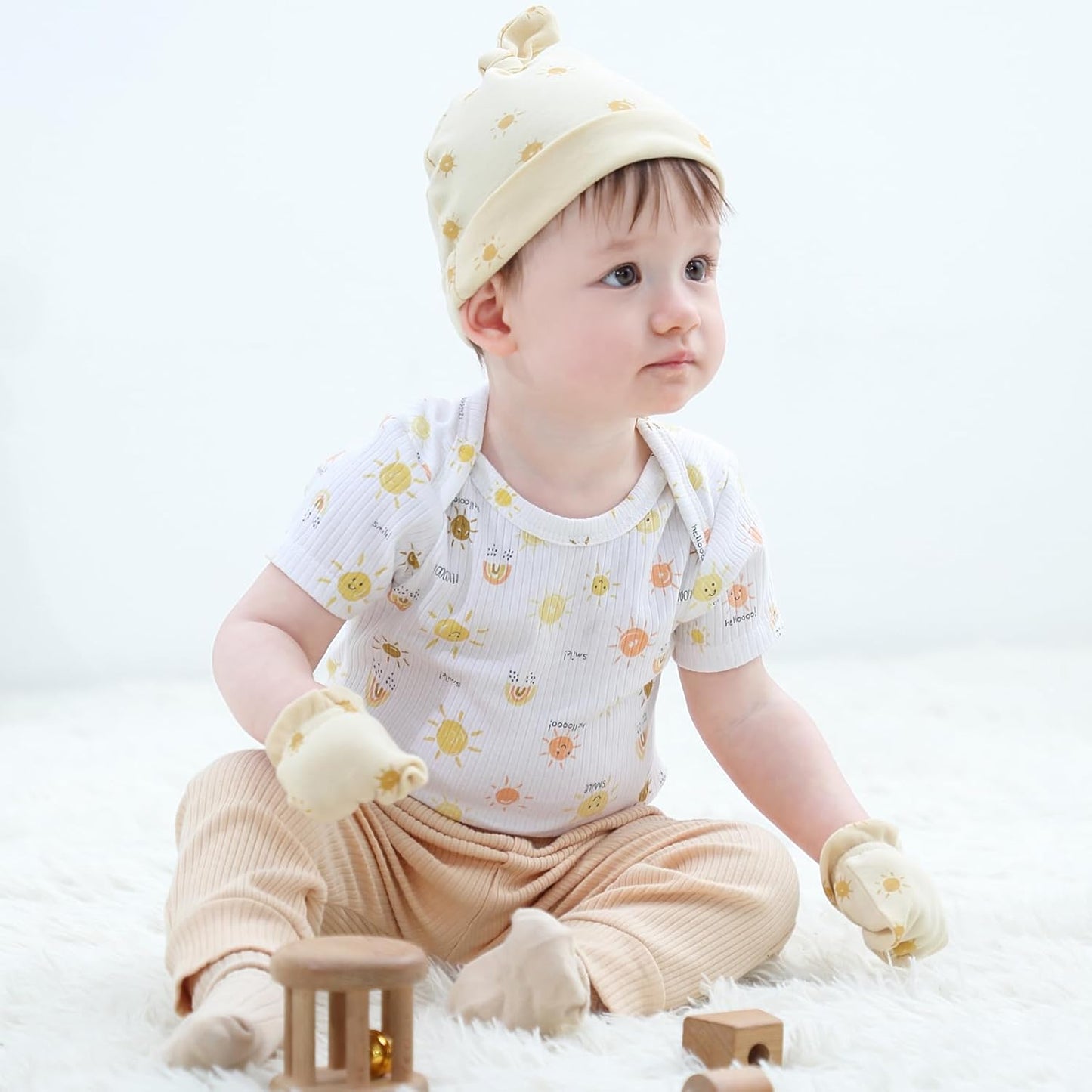 Baby Bodysuit 6 Pack Soft Mixed Ribbed Short Sleeve Romper Infant Boy Girl Clothes Set