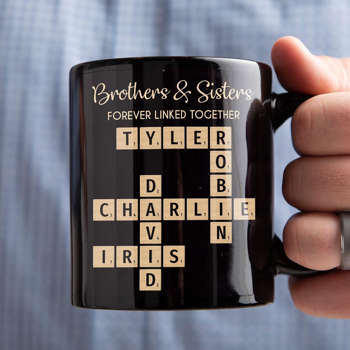 Family Puzzle Mug - Brothers & Sisters Forever Linked Together - Personalized For Family, Sister, Brother, Siblings - Scrabble Coffee Mug - Gifts For Christmas, Birthday, Anniversary