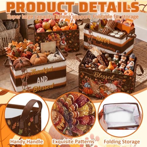 4 Pcs Fall Storage Basket for Gifts Empty Large Thanksgiving Turkey Storage Bins - Image 3