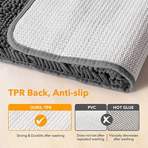 Yeaban Chenille Dark Gray Bathroom Rug 17"x24", Non-Slip Rubber Backing - Image 4