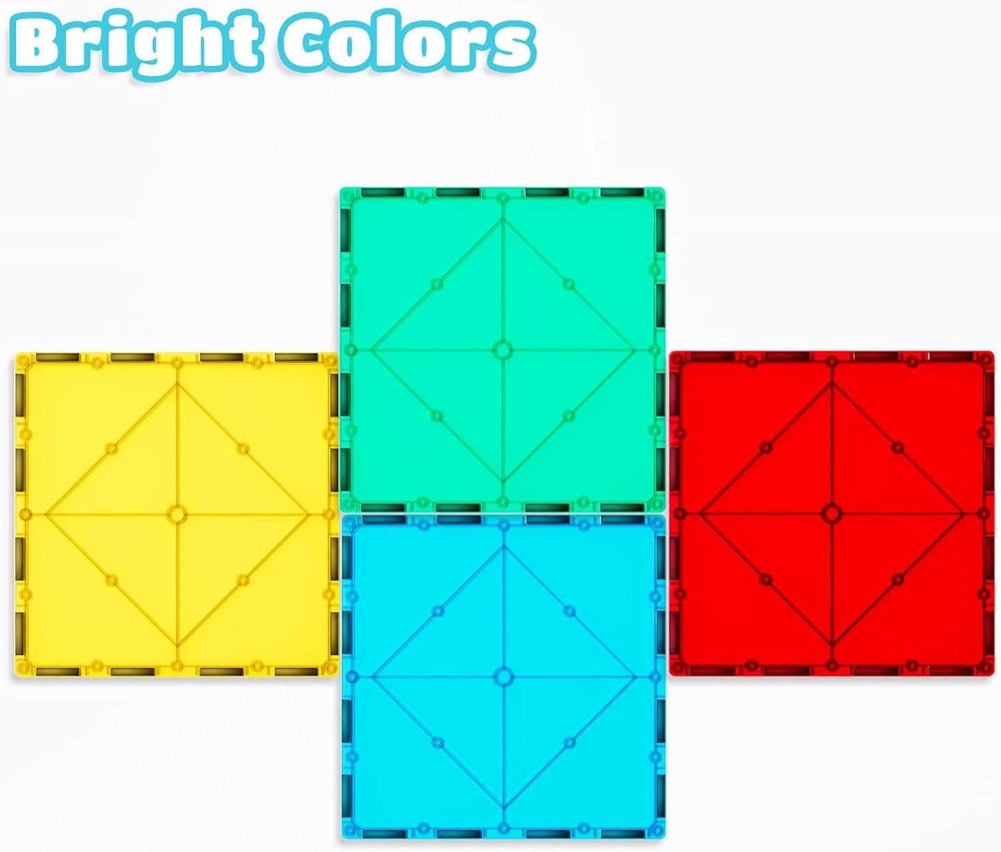 Bmag 4 Piece Magnetic Tiles Large Square, Magnet 3D Building Blocks Expansion Set for Kids, STEM Preschool Learning Kit Educational Playset Construction Toys for Boys Girls Ages 3+