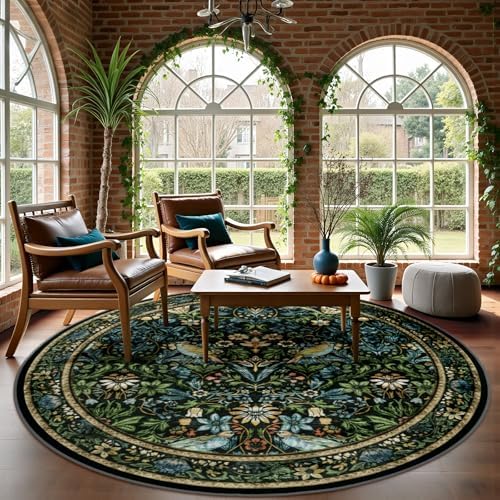 Rugalia Vintage Floral Round Rugs 6ft, Washable Boho Large Circle Rug - Image 6