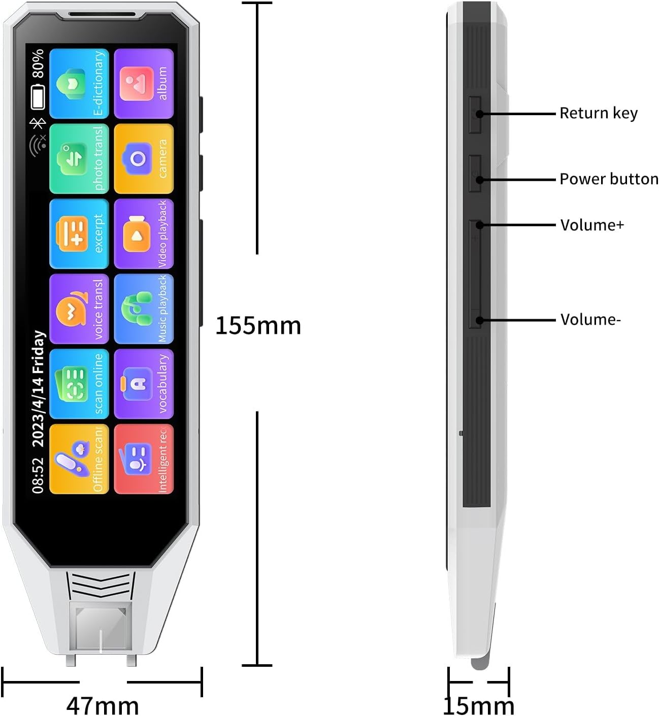 Reading Pen Language Translator Scanner Pen, 142 Languges Real time Two-Way AI Translation Device, 4.58 Inches Screen, HD Sound, Long Battery Life, for Travel Business Learning (White)