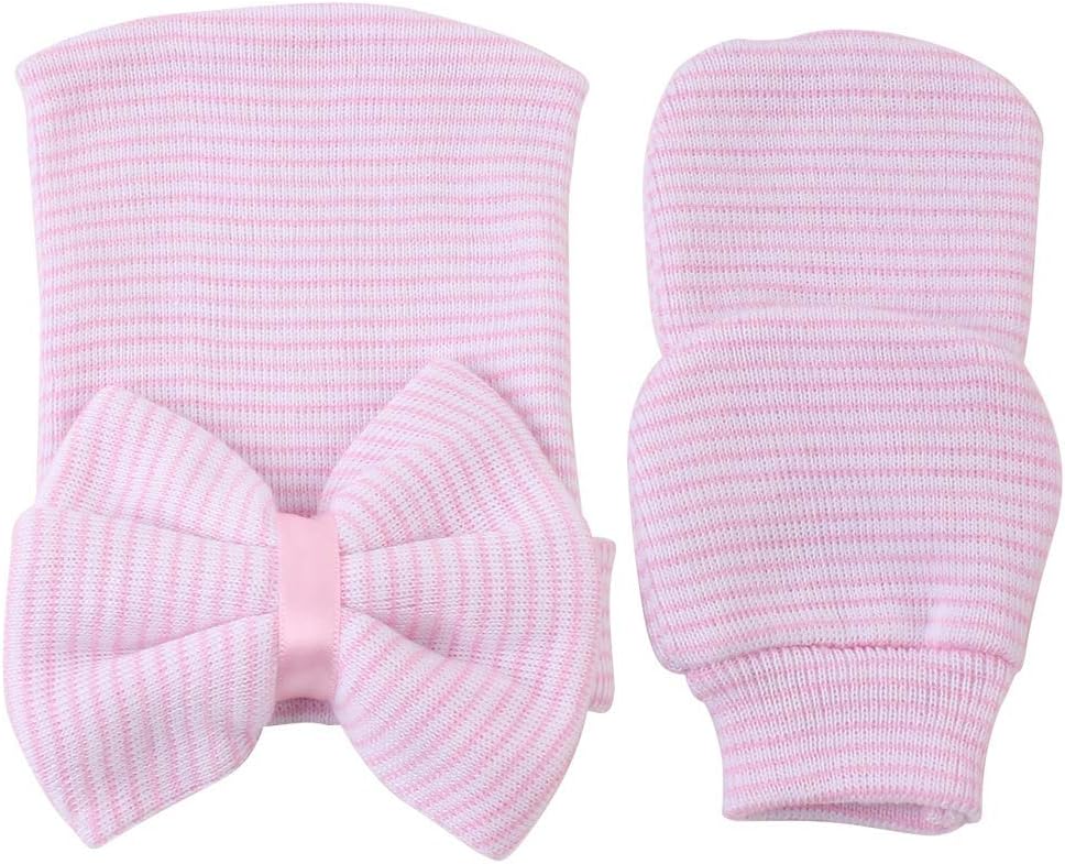 Baby Caps and Mittens Newborn Hospital Beanie Hats No Scratch Gloves Soft Babies Gift Set for Boys Girls