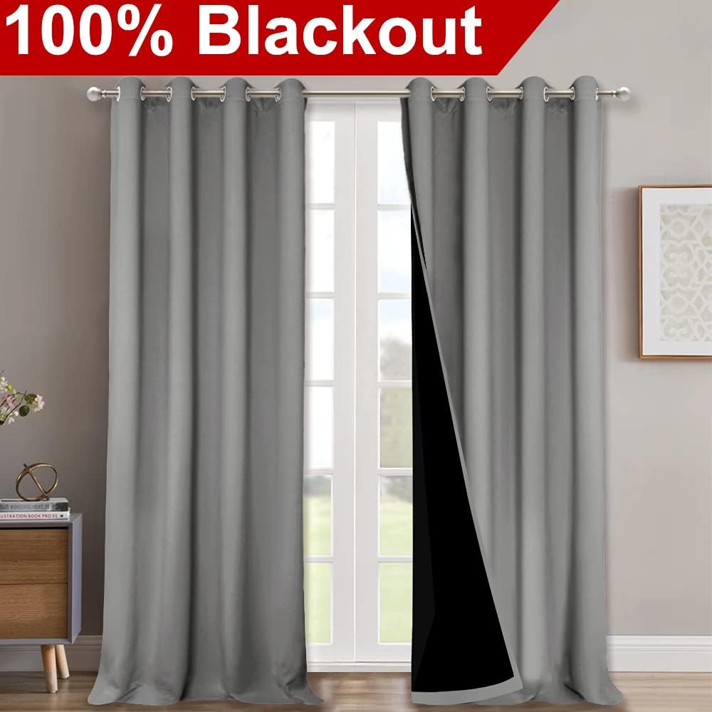 NICETOWN 100% Blackout Blinds, Set of 2, 46" x 102", Silver Grey, Laundry Room Decor Window Treatment Curtains for Large Patio Sliding Door, Thermal Insulated Curtains for Bedroom