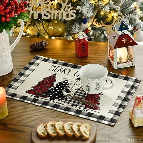 Artoid Mode Waterclor Buffalo Plaid Christmas Trees Placemats Set of 8 - Image 3