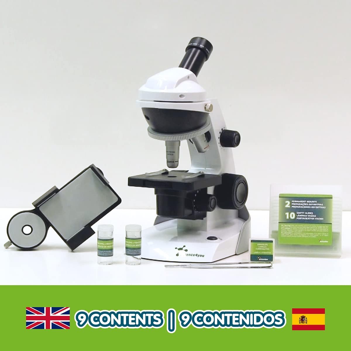Science4you Smart Microscope for Kids - Microscope Kit for Kids Age 8-12 + Prepared Samples + Microscope Slides, Educational Games, Science Toy, Gifts for 8+ Year Old Boys and Girls