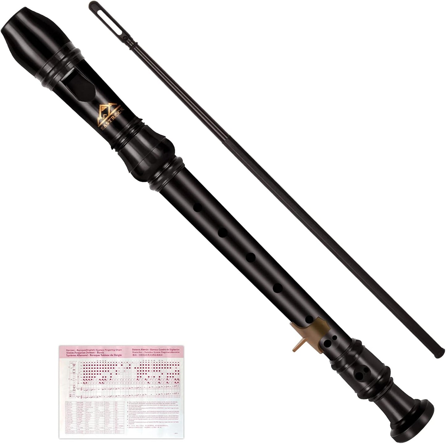 Eastrock Recorder Instrument German Style Soprano Recorder Brown 3 Pieces for Beginners with Cleaning Rod, Fingering Chart, Packing Bag, Thumb Rest