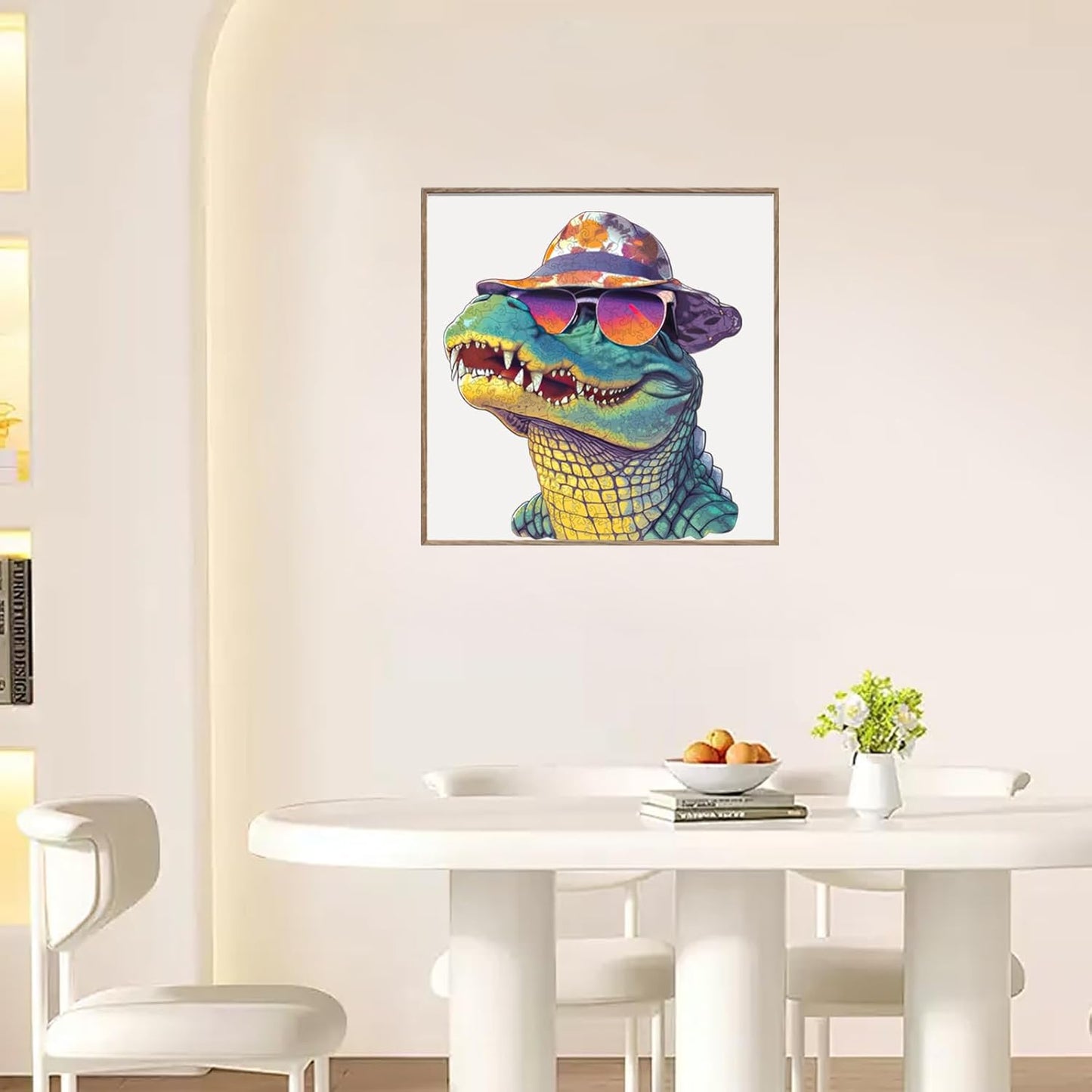 Wooden Puzzles for Adults, Glasses Crocodile Jigsaw Puzzles 200 Pieces Animal Unique Shaped Wood Cut Puzzle Gifts for Adults and Kids, Family Puzzle Games