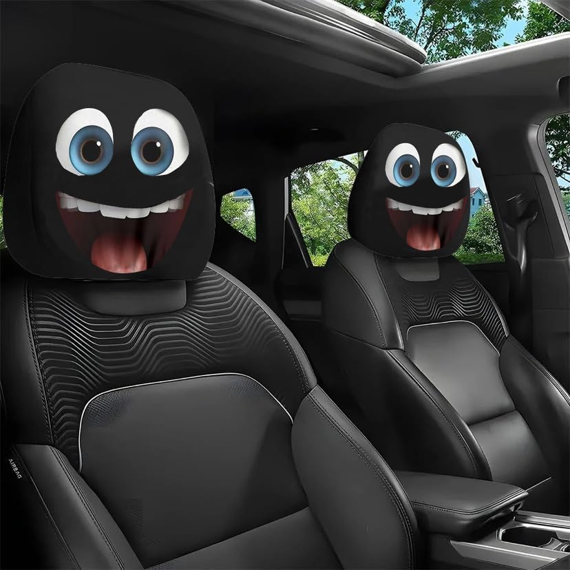 Cartoon Car Headrest Cover, Funny Eyes Style, 2 Pieces Set - Image 5