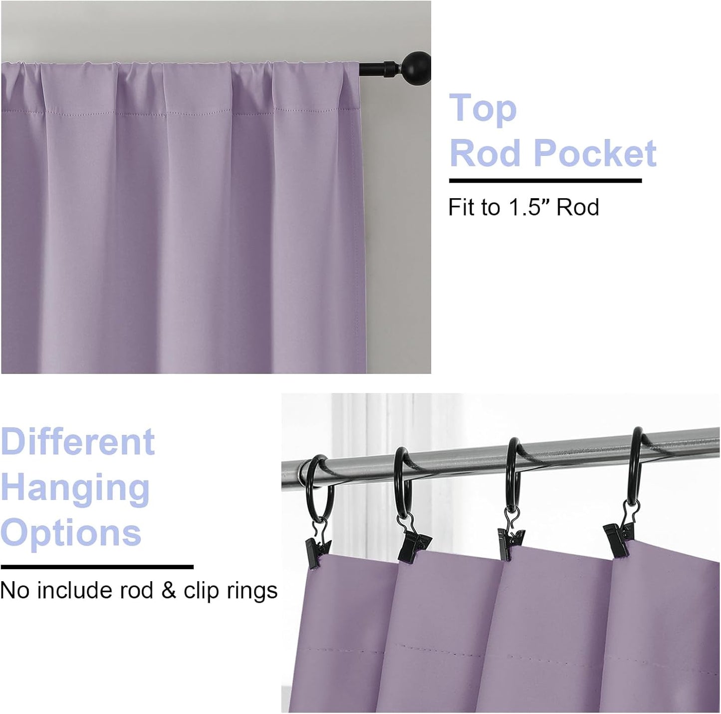 Simplebrand Ava Lilac Blackout Curtains for Bedroom 72 Inch Length 2 Panels Set, Privacy Thermal Insulated Rod Pocket Door Window Curtains for Patio French Door Front Door, W40 x L72 Inch, Lilac
