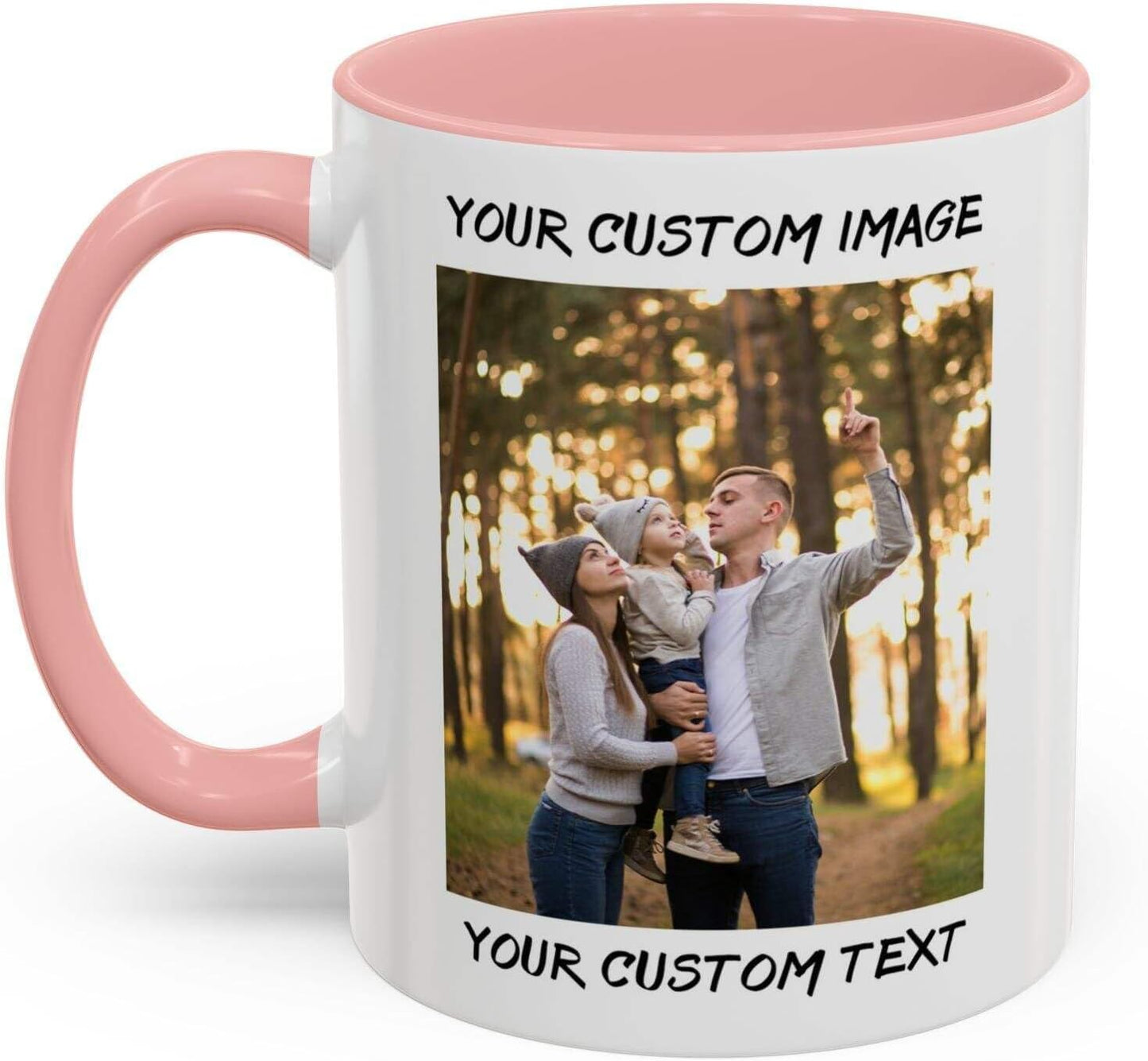 Personalized Coffee Cup with Photo, Logo or Text - Custom Both Sides Printed Mug for Him & Her - Unique Customized Gifts with Names - White/Pink