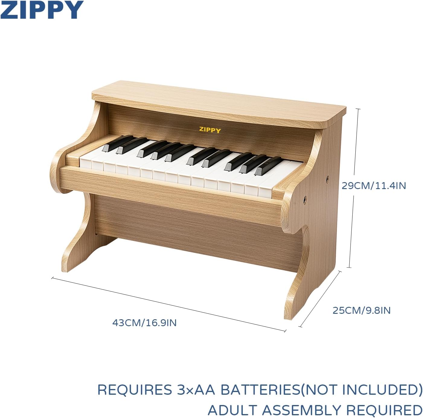 ZIPPY Kids Piano Keyboard, 25 Keys Digital Piano for Kids, Mini Music Educational Instrument Toy, Wood Toy for Toddlers Girls Boys (Oak)