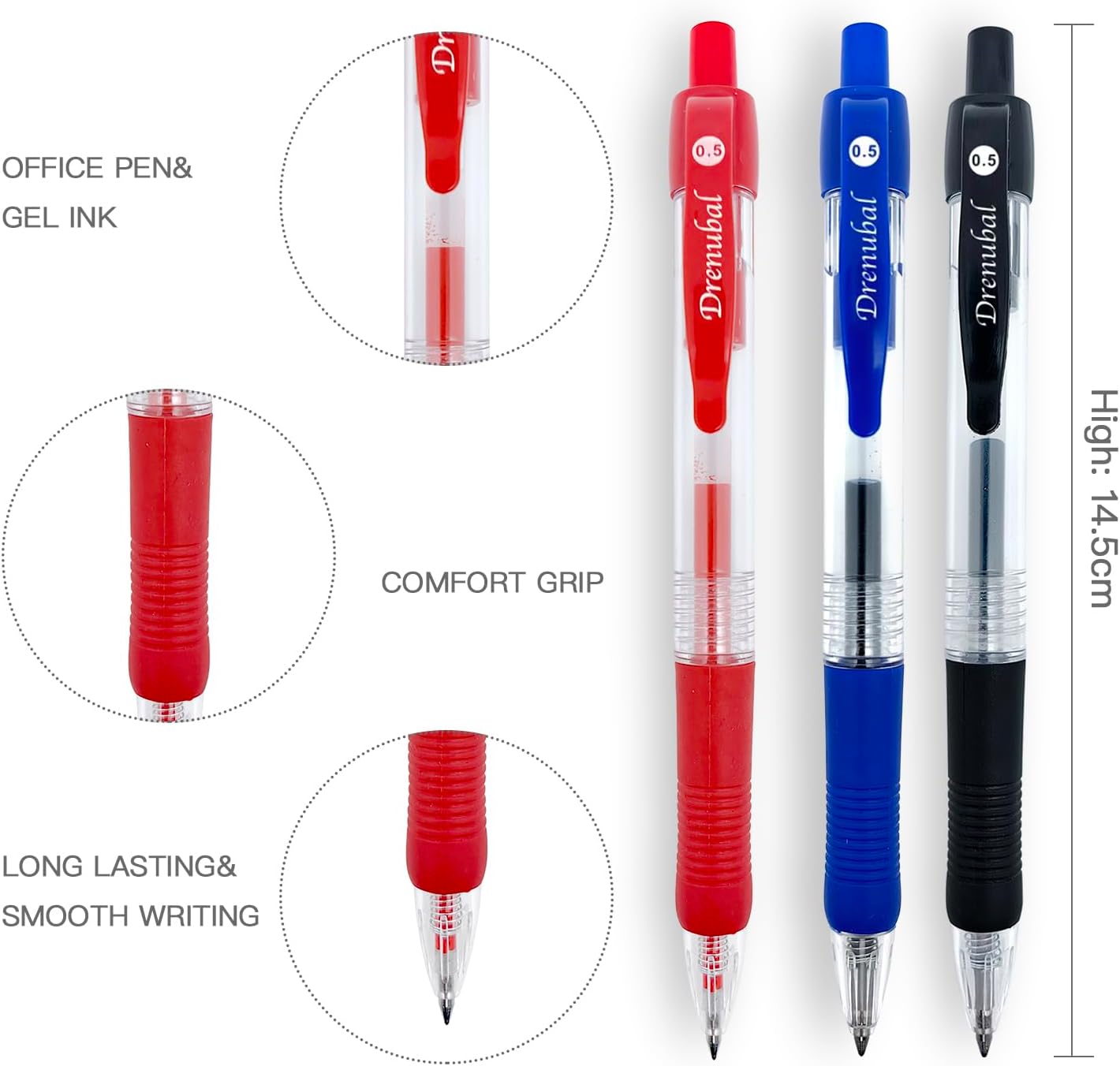 Red Bulk Pack for School Office of 12 Ink Pens, Retractable Ballpoint Pens Medium Point 0.5 mm