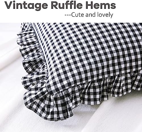 2 Pack Black Gingham Ruffle Euro Shams Pillow Covers 26"x26" - Image 5