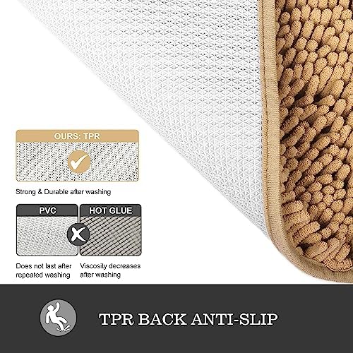 Yeaban Chenille Beige Bathroom Rug 20"x32", Non-Slip Rubber Backing - Image 3