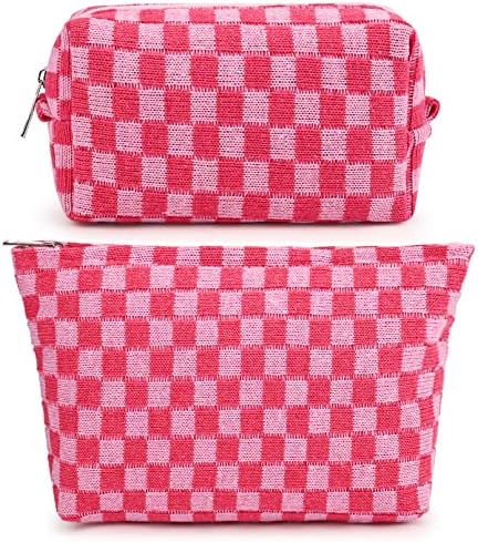 SOIDRAM 2 Pieces Makeup Bag Large Checkered Cosmetic Bag Capacity Canvas Mix by SOIDRAM