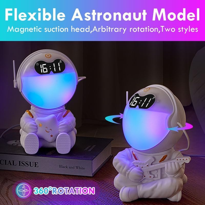 Astronaut Kids Sunrise Alarm Clock, 7 Dimmable Light Wake Clock for Teens, White Noise Bluetooth Speaker with 9 Soothing Sounds, Best Modern Alarm Clock for Heavy Sleepers, Adults, Boys in Bedroom