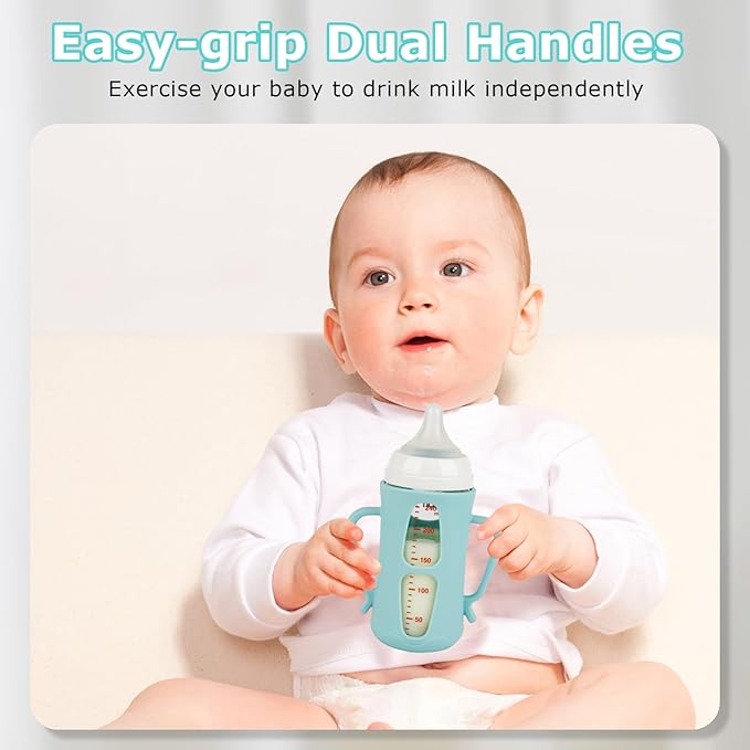 Silicone Sleeves for Pigeon Baby Bottles 8.1 oz,Anti Breakage Glass Baby Bottle Holder with Handles 2 Pack