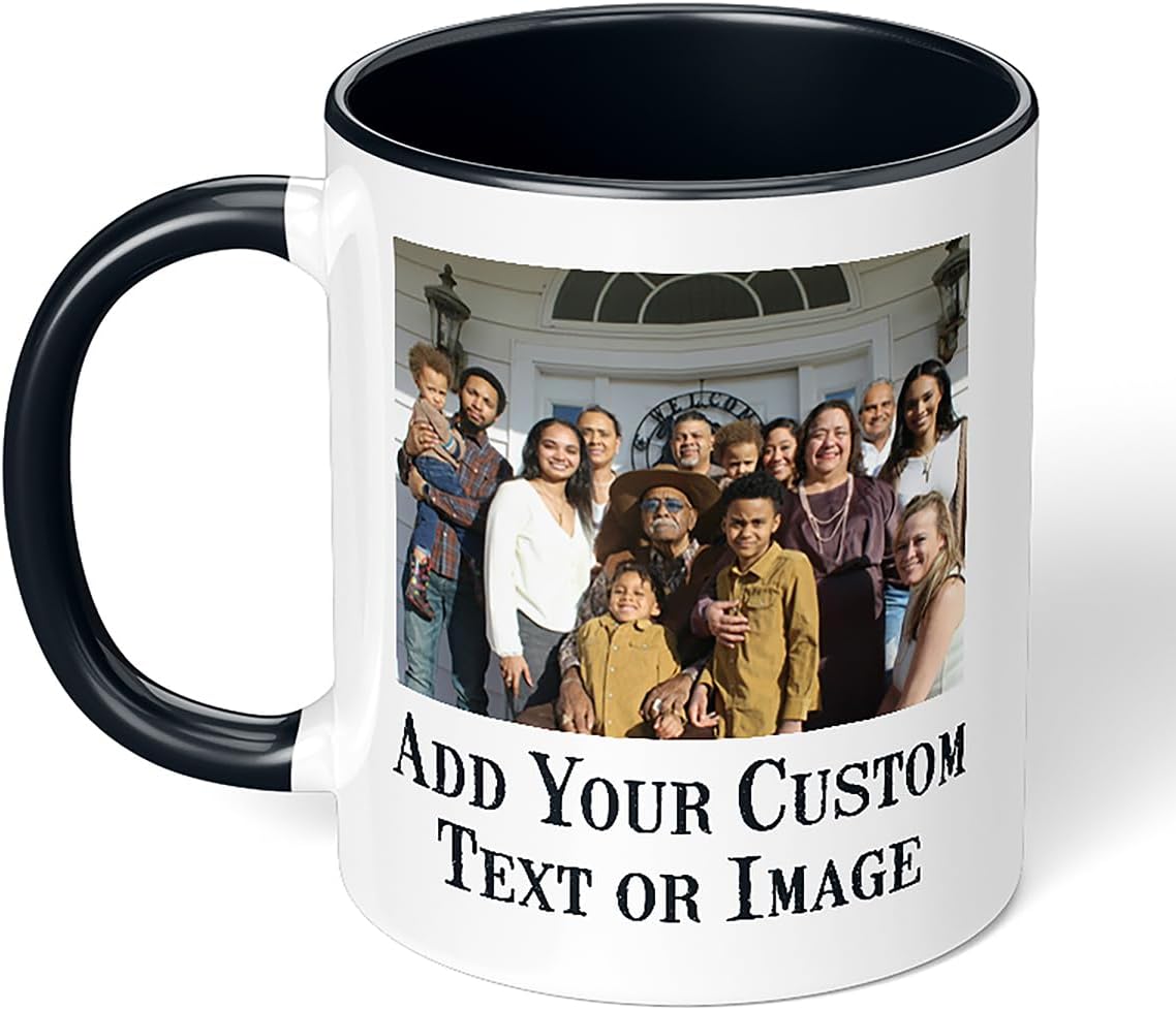 Personalized Coffee Mug, Custom Photo Text 11 Oz Ceramic Mug, Customized Picture Name Tea Cup, Unique Gift Idea, Taza Cafe Personalizadas Fotos, Cute Custom Gifts Mom Women Men, Father's Day, Black