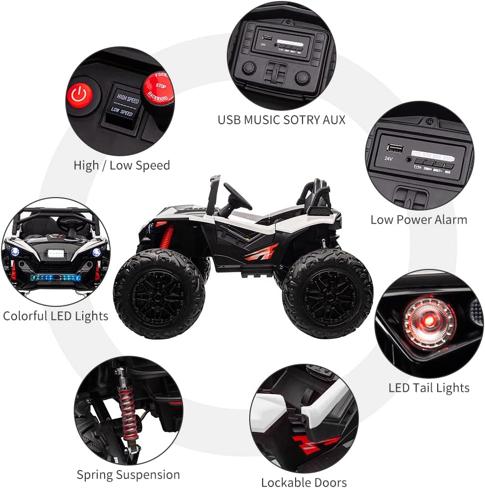 2 Seaters 24V Ride on UTV with Remote Control,10AH Battery, 400W Powerful Motors with 17" EVA Wheels, 20.5“ Seat Width Electric Ride Toy with Metal Suspension,LED Lights,Music,Horn (White)